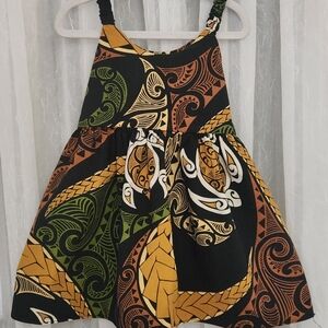 E&K Fashion African Dress w/ Black, Green, &Orange Patterns, Size 3/4, EUC
